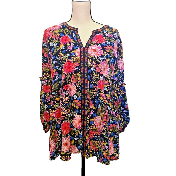 Women’s Pioneer Woman Boho Hippie Floral Blouse Flare Sleeves Lightweight XL - Picture 6 of 13